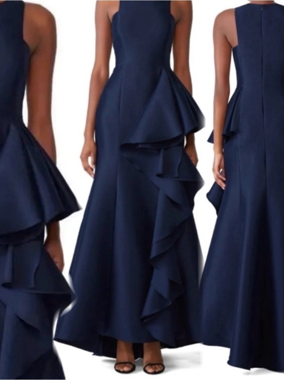 Badgley Mischka  Navy Drama Ruffle Gown sz 10 $795